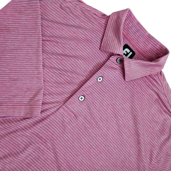 FJ FootJoy Polo Shirt Mens Large Pink Striped Pullover Golf Short Sleeve Casual - Picture 1 of 8